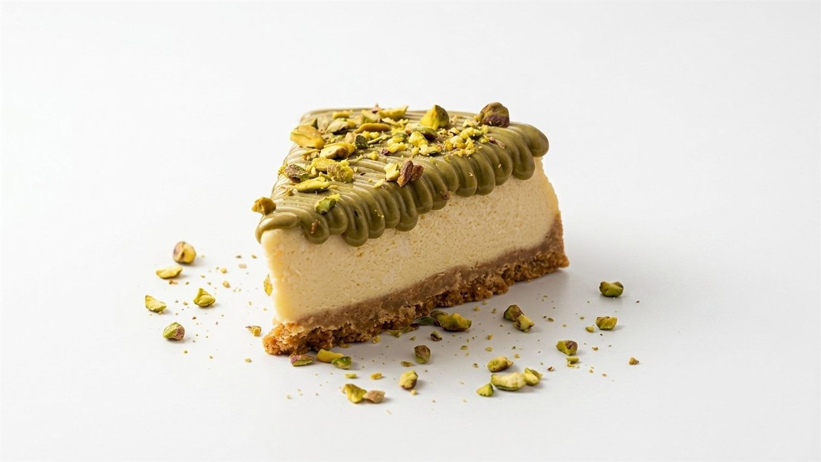Fotografía de producto de un cheesecake sobre fondo blanco